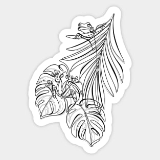 Minimalistic Continuous Line Tropical Frogs Sticker